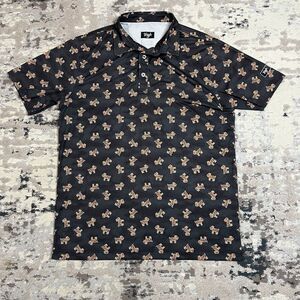 Waggle Shirt Mens Sz L Gray Tiger Goat Print Polo Golf Performance Stretch AOP
